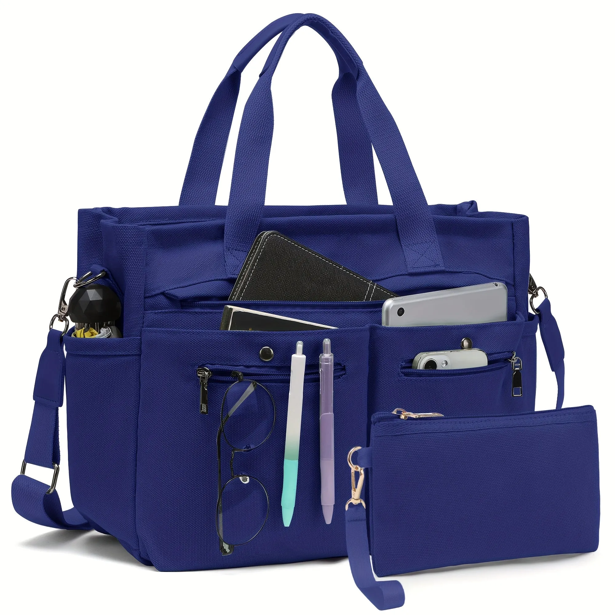 Crossbody Canvas Shoulder Bag Multi-functional Laptop Work Handbag 2pc Set