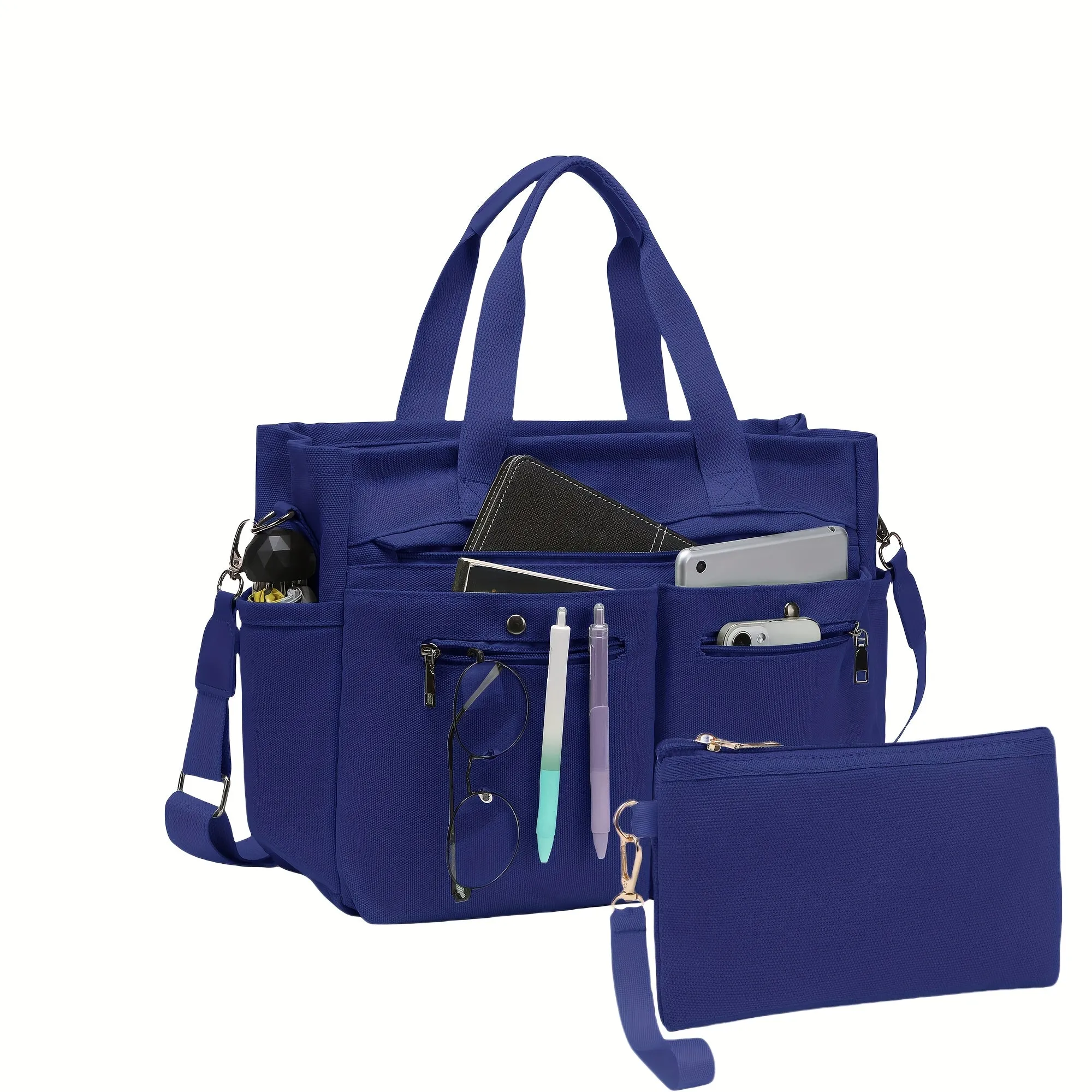 Crossbody Canvas Shoulder Bag Multi-functional Laptop Work Handbag 2pc Set