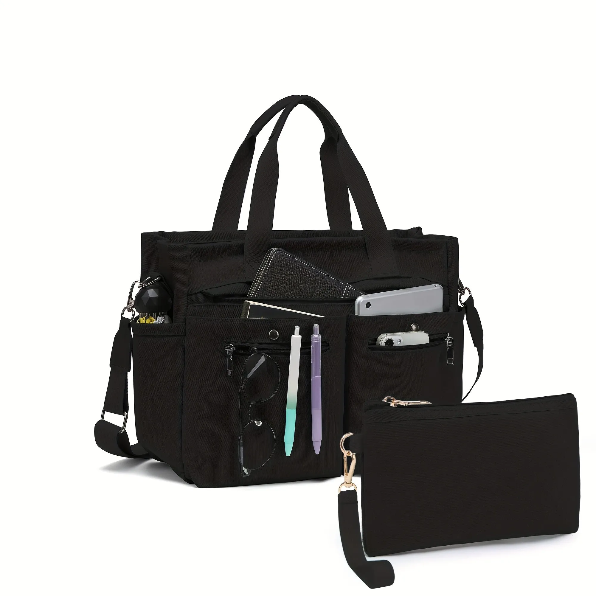 Crossbody Canvas Shoulder Bag Multi-functional Laptop Work Handbag 2pc Set