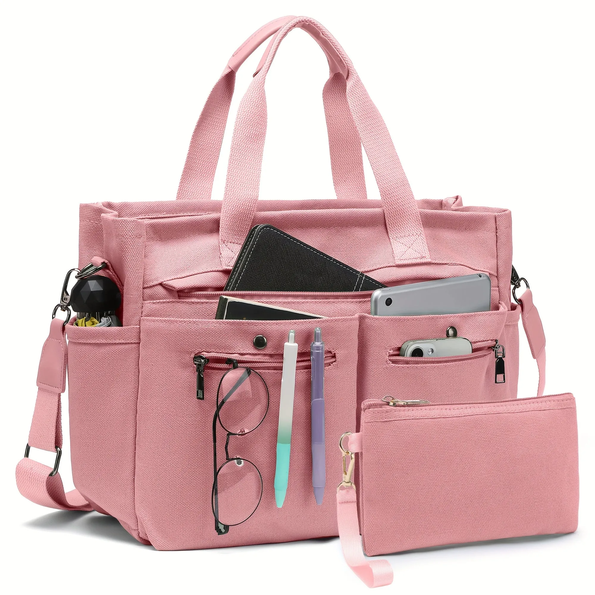 Crossbody Canvas Shoulder Bag Multi-functional Laptop Work Handbag 2pc Set
