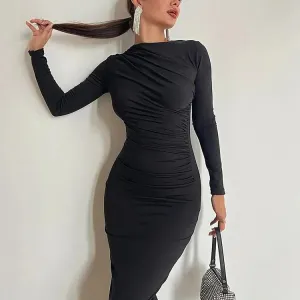 Cutenew Women's Elegant Solid O-neck Patchwork Maxi Dress
