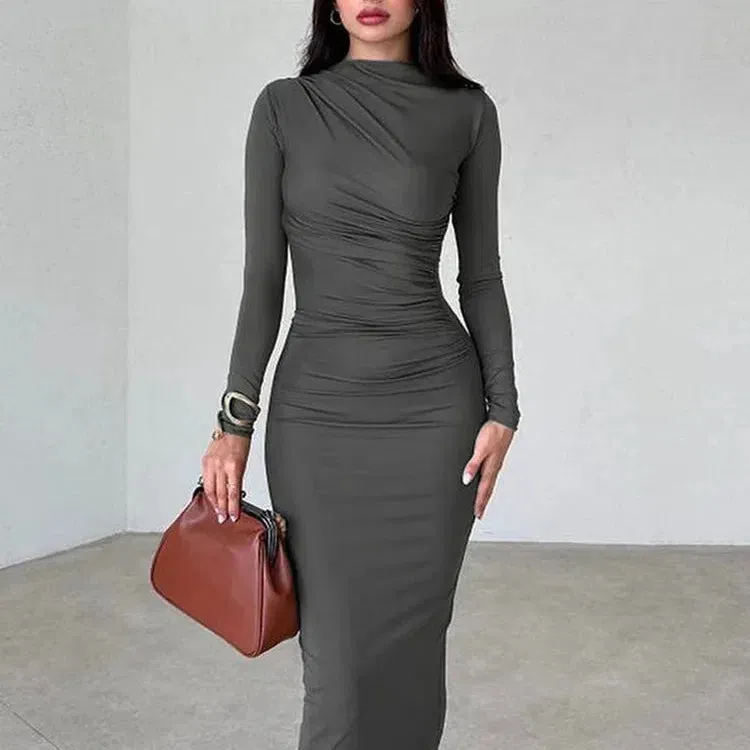 Cutenew Women's Elegant Solid O-neck Patchwork Maxi Dress