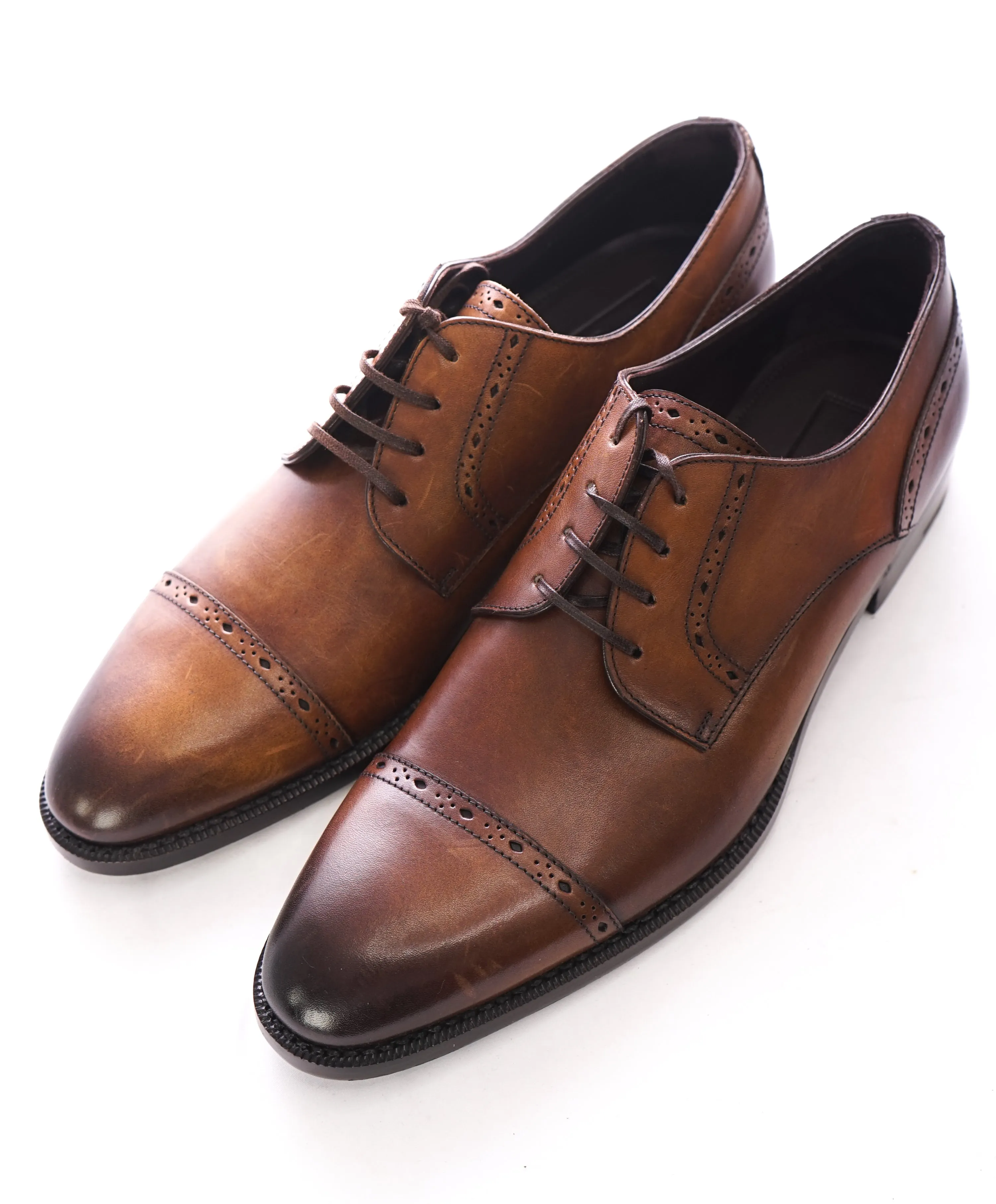 ERMENEGILDO ZEGNA - Brown Diamond Brogue Cap Toe Oxfords - 8.5