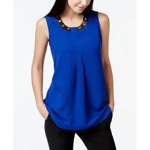 Faux-Leather Trim Sleeveless Blouse