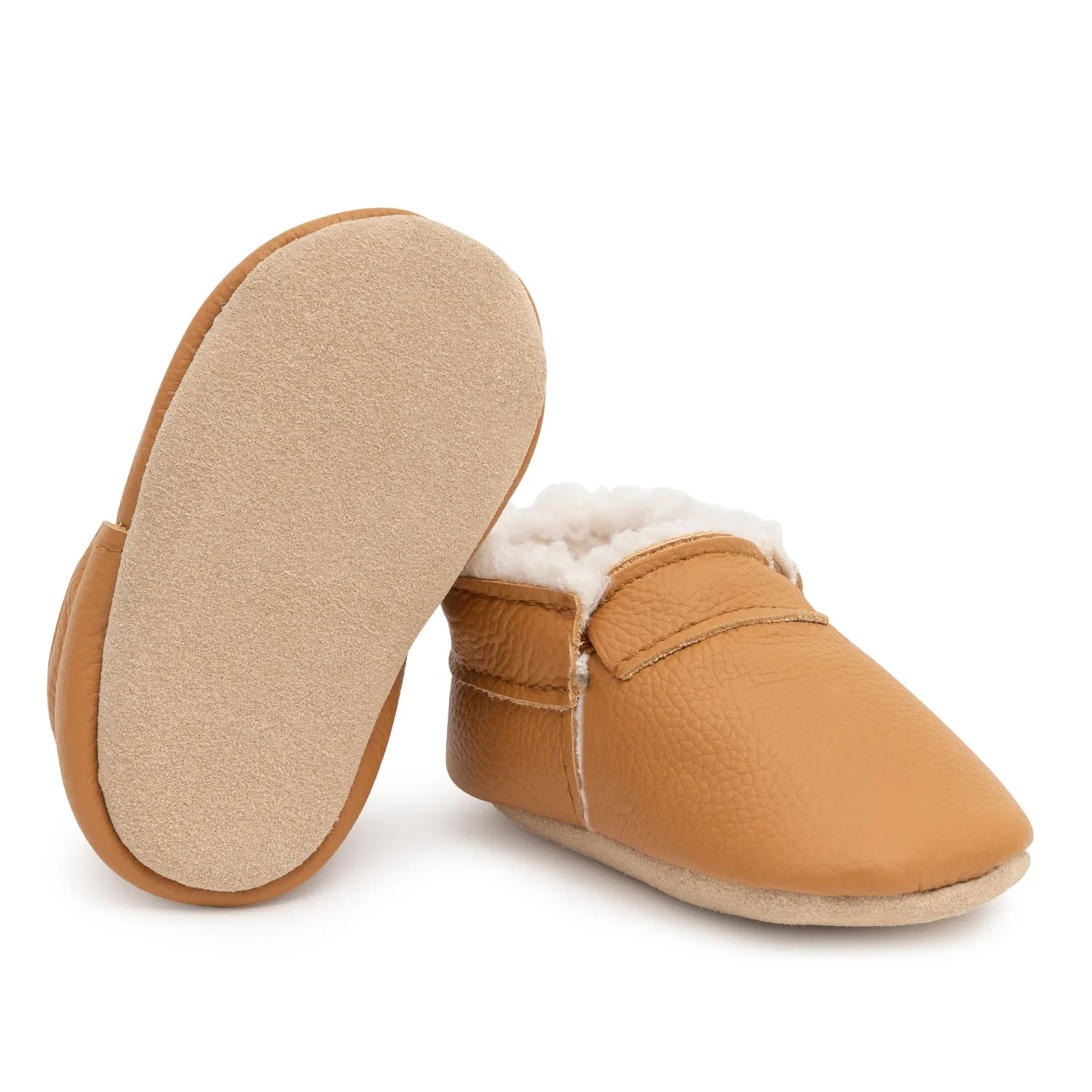 Fringeless Gingersnap Sherpa Moccasins