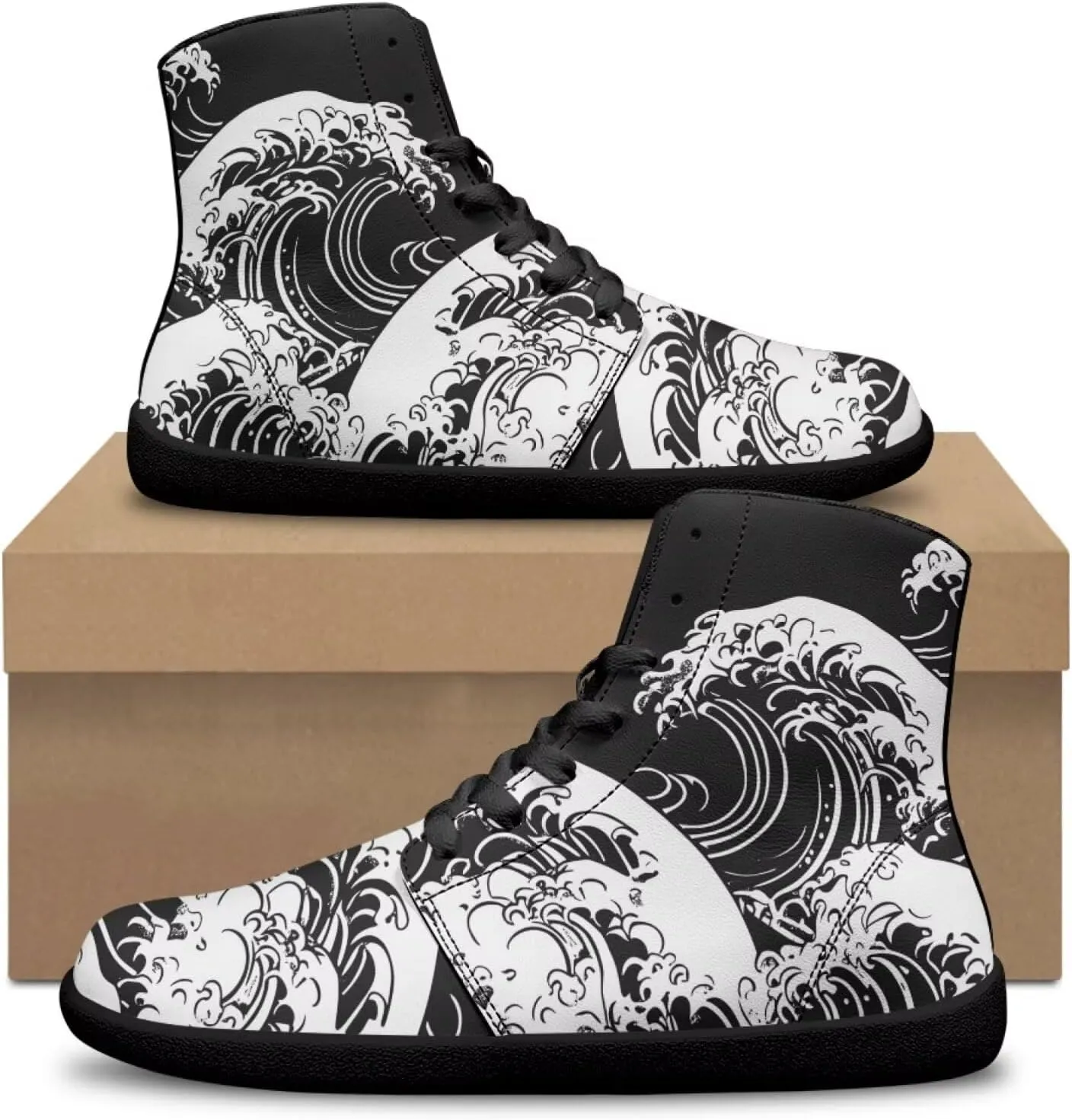 Howilath High Top Sneakers for Men PU Leather Minimalist Barefoot Shoes Zero Drop Sole Trail Running Sneakers