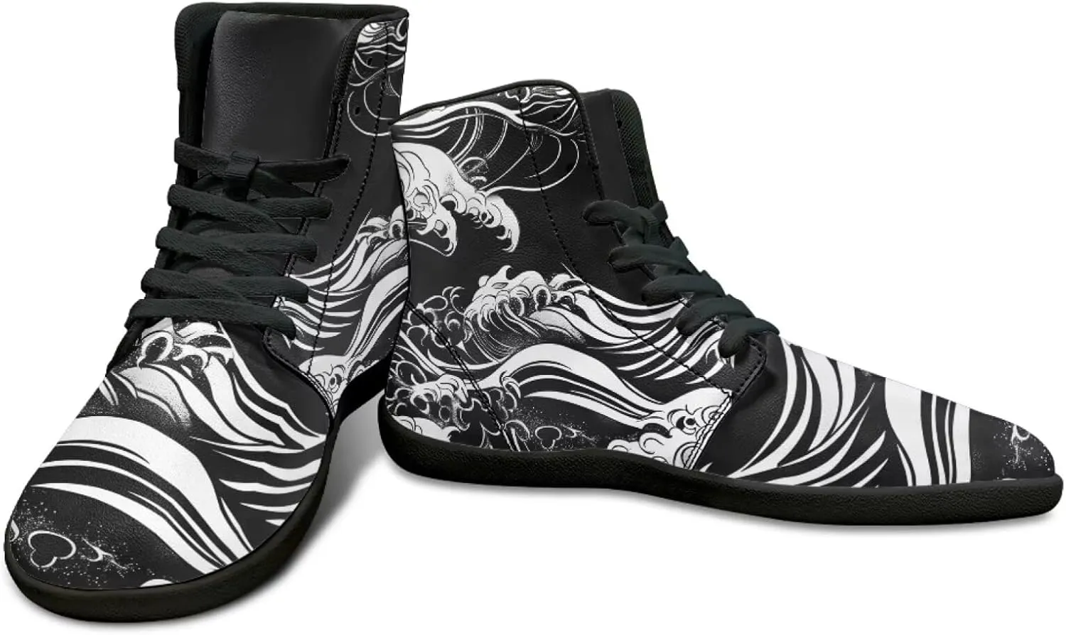 Howilath High Top Sneakers for Men PU Leather Minimalist Barefoot Shoes Zero Drop Sole Trail Running Sneakers