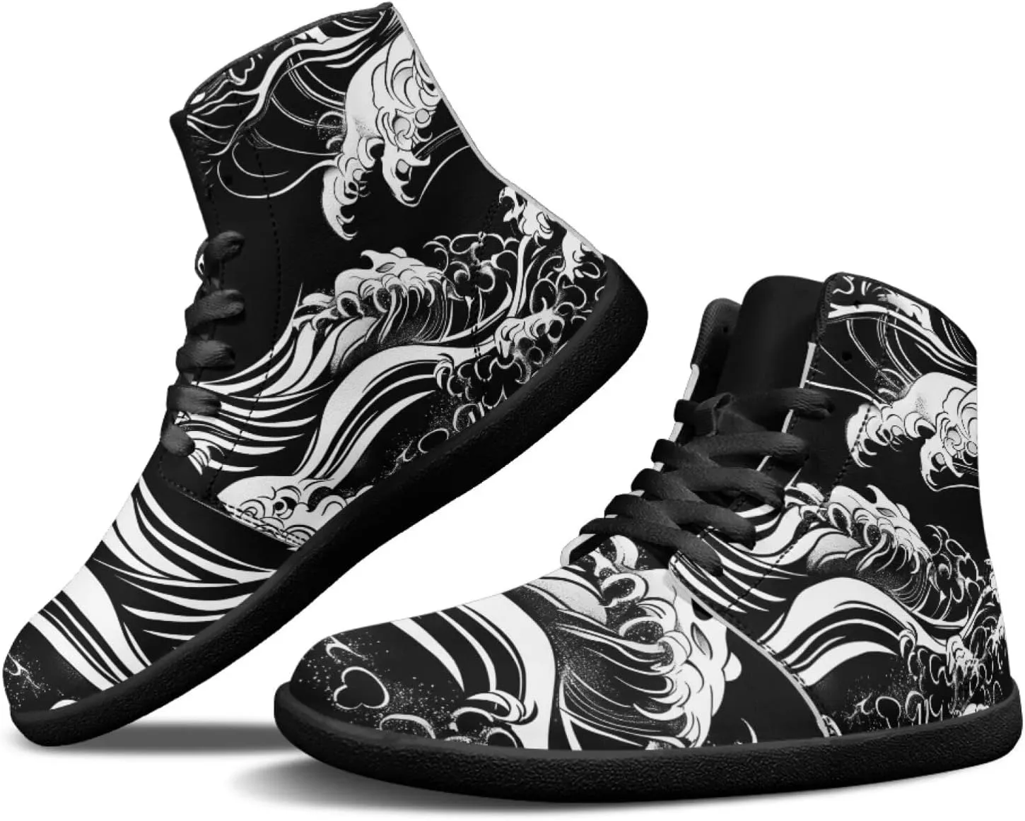 Howilath High Top Sneakers for Men PU Leather Minimalist Barefoot Shoes Zero Drop Sole Trail Running Sneakers