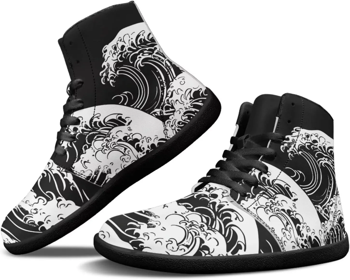 Howilath High Top Sneakers for Men PU Leather Minimalist Barefoot Shoes Zero Drop Sole Trail Running Sneakers