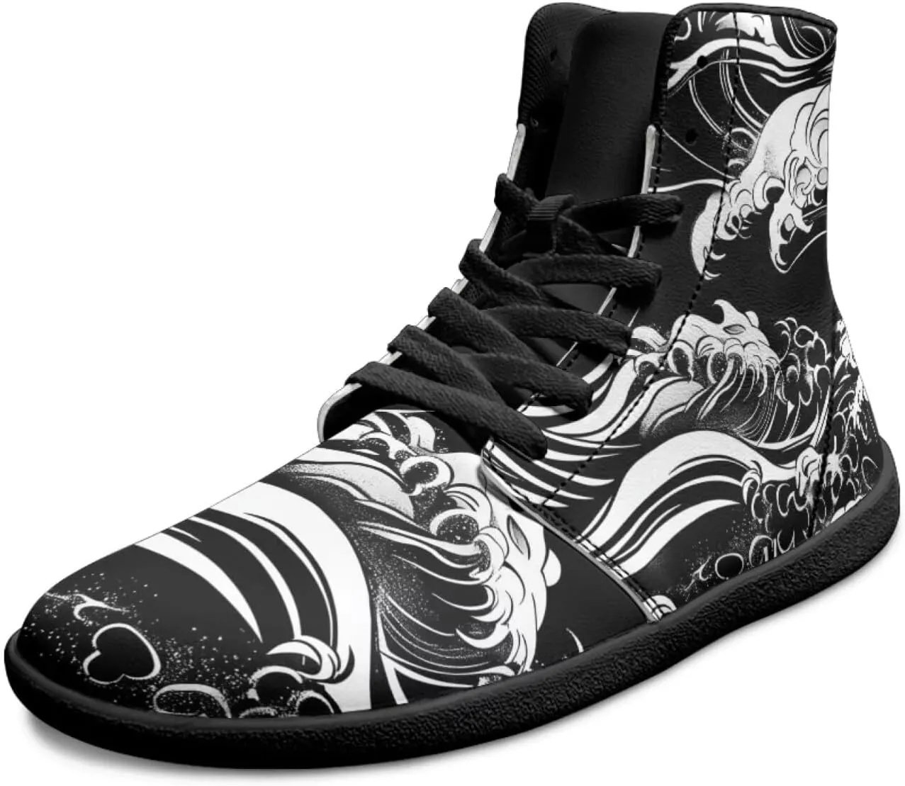 Howilath High Top Sneakers for Men PU Leather Minimalist Barefoot Shoes Zero Drop Sole Trail Running Sneakers