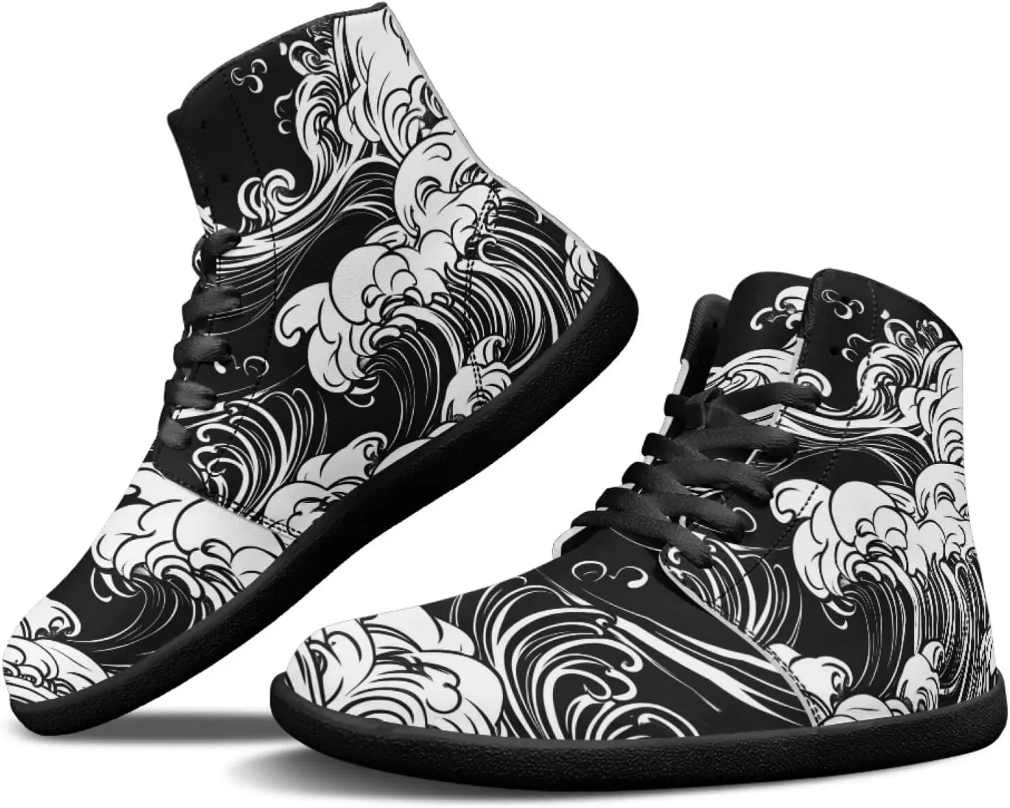 Howilath High Top Sneakers for Men PU Leather Minimalist Barefoot Shoes Zero Drop Sole Trail Running Sneakers