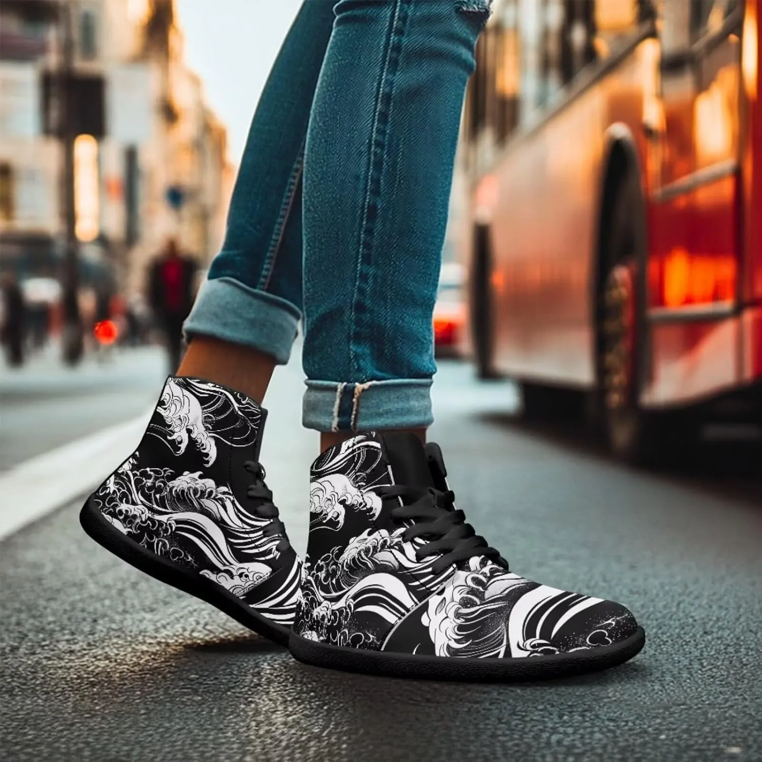 Howilath High Top Sneakers for Men PU Leather Minimalist Barefoot Shoes Zero Drop Sole Trail Running Sneakers