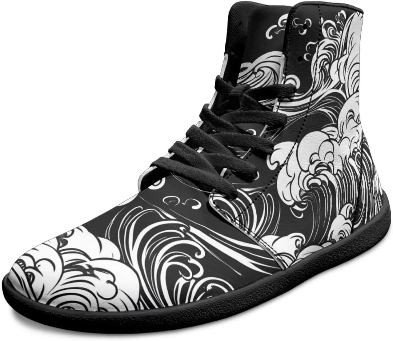 Howilath High Top Sneakers for Men PU Leather Minimalist Barefoot Shoes Zero Drop Sole Trail Running Sneakers