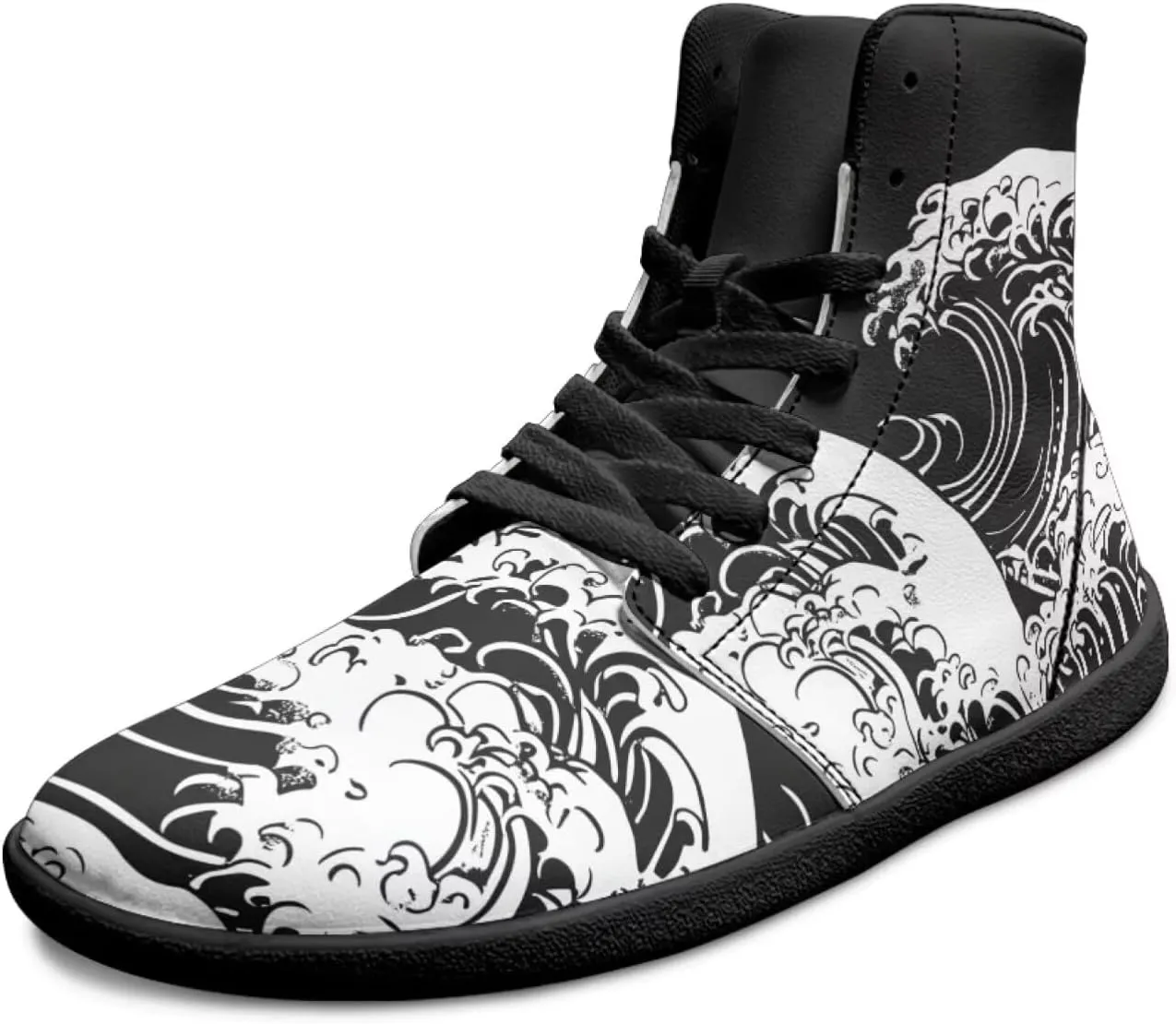 Howilath High Top Sneakers for Men PU Leather Minimalist Barefoot Shoes Zero Drop Sole Trail Running Sneakers