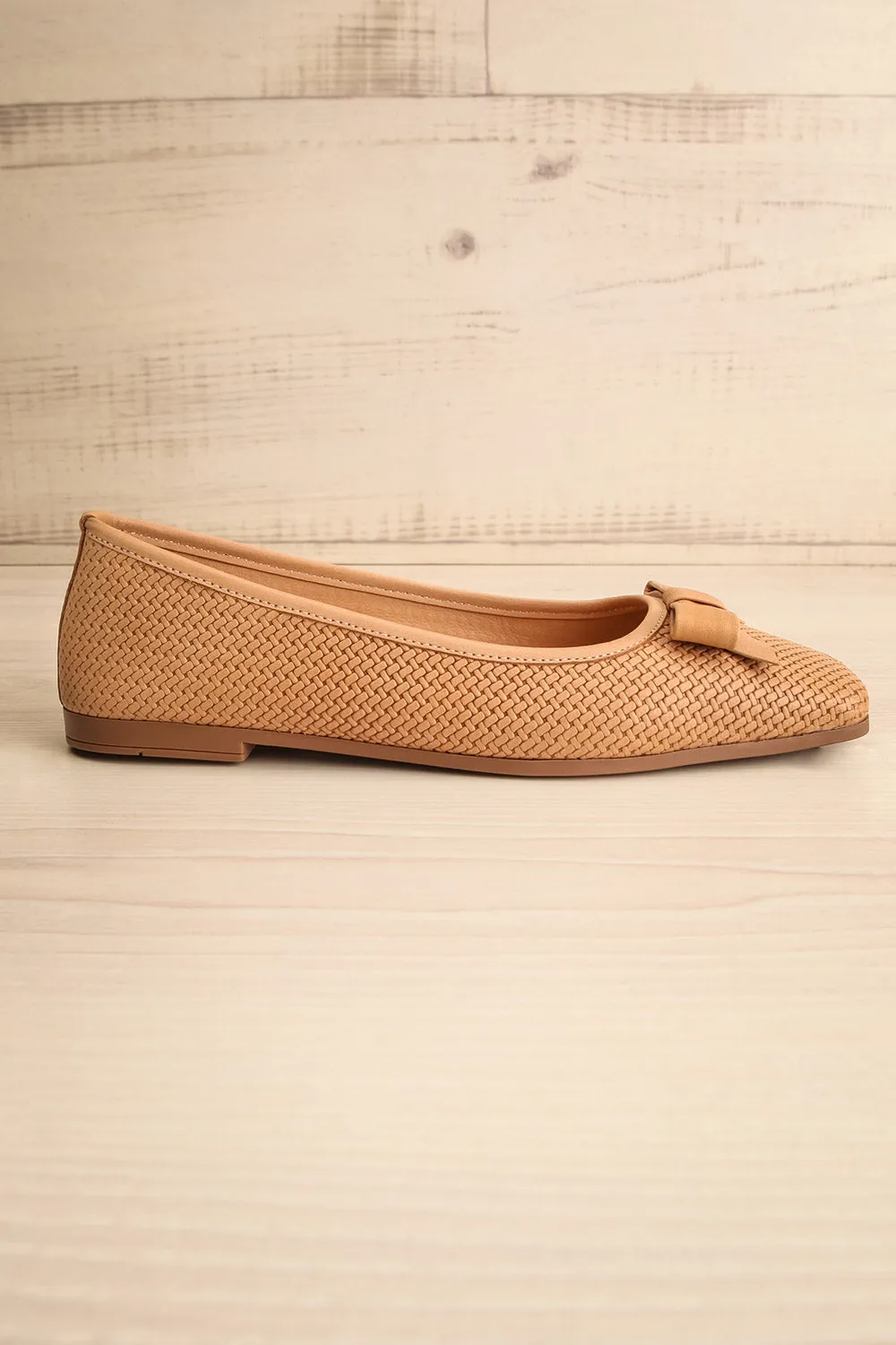 Kelowna Beige | Woven Leather Ballerina Flats