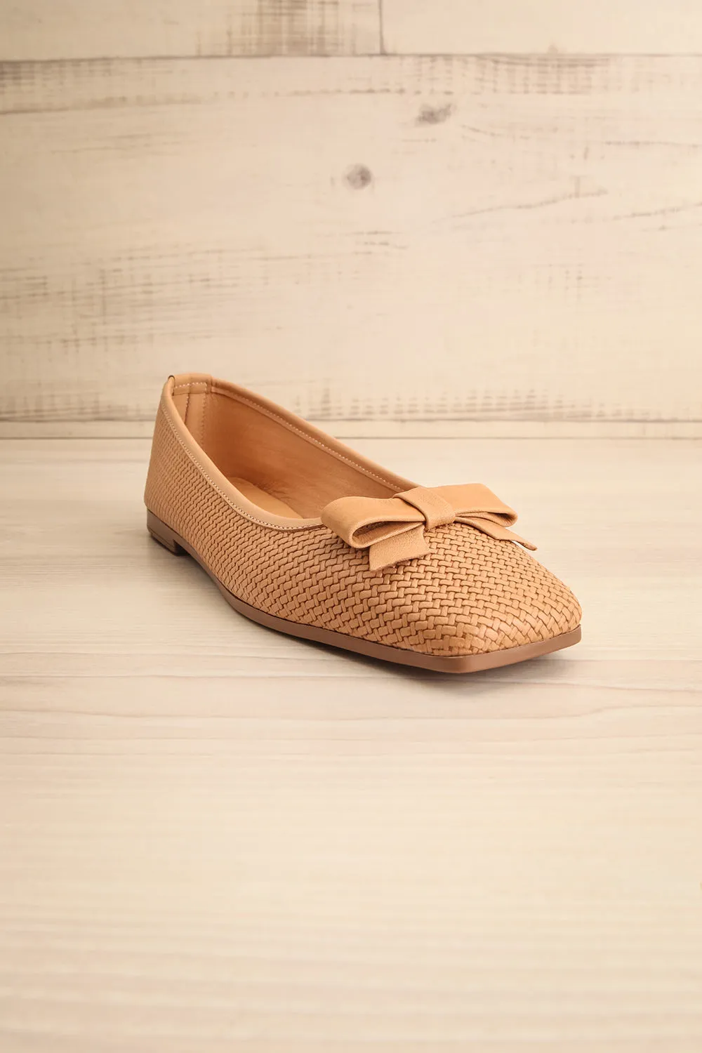 Kelowna Beige | Woven Leather Ballerina Flats