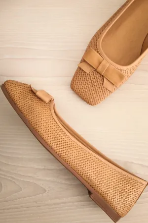 Kelowna Beige | Woven Leather Ballerina Flats