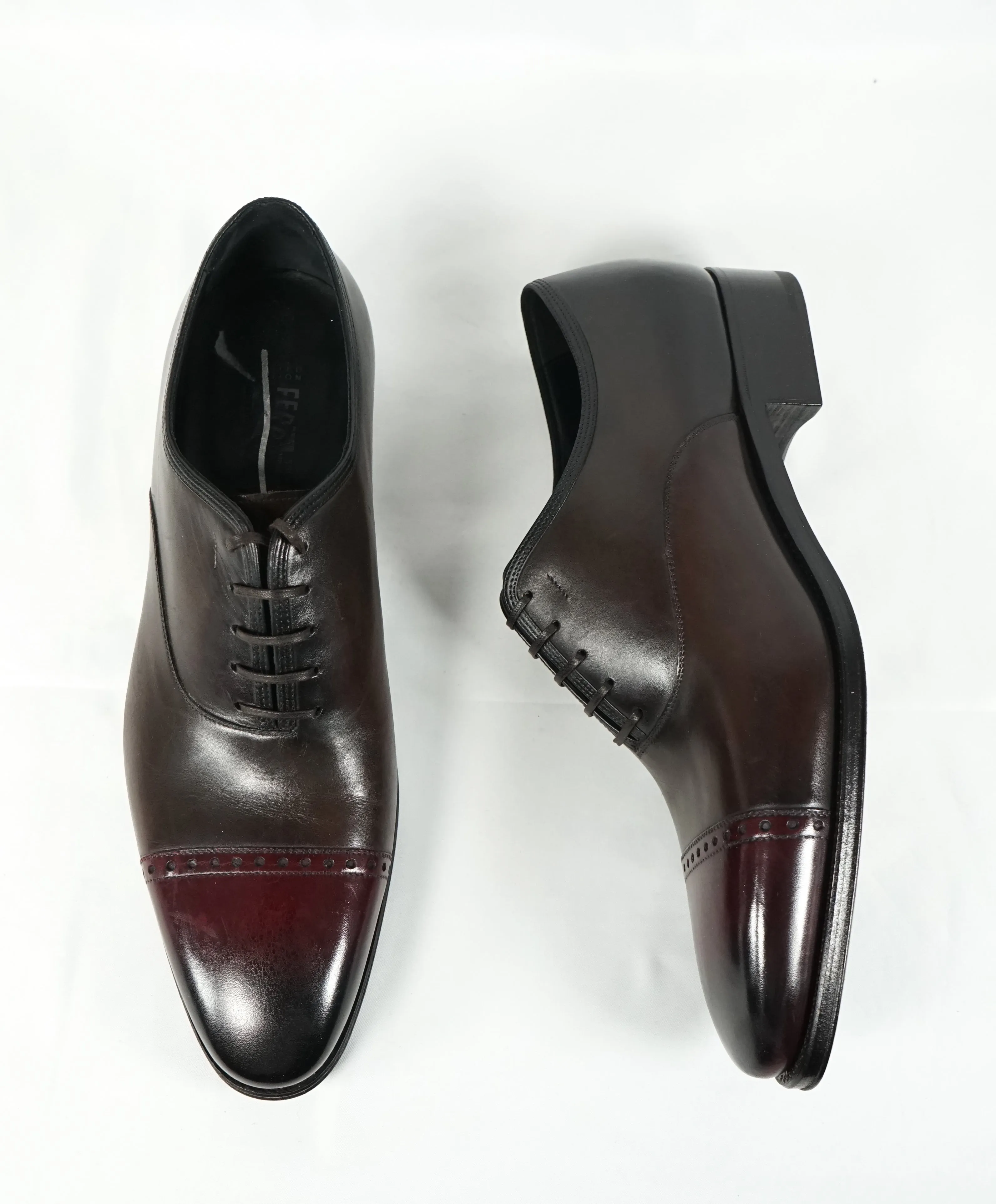 SALVATORE FERRAGAMO - "Limited Edition Tramezza" Burgundy Oxfords - 10.5