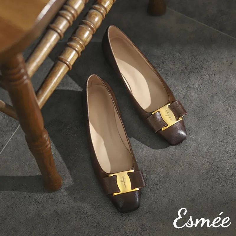 【Size 36 Special Offer】Leather Flats with Double Bow