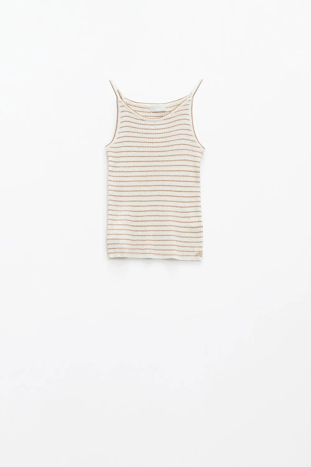 Stripped Ribbed Basic Tank Top In White And Brown