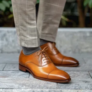 Tan Leather Harrison Brogue Oxford Shoes