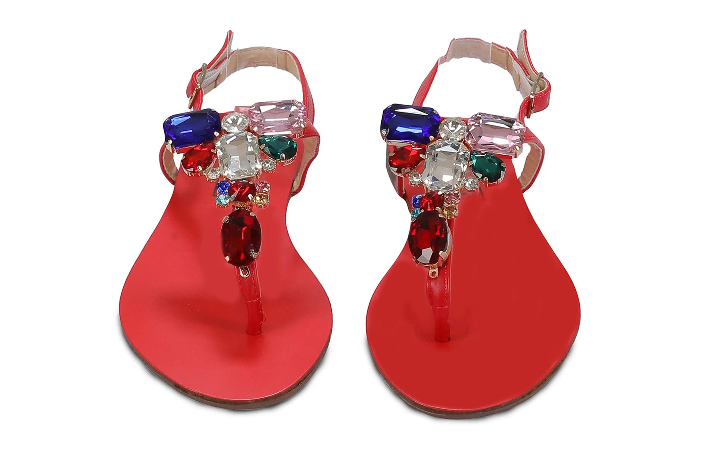 Ventutto Rio Red Crystal Cluster T-Strap Sandal