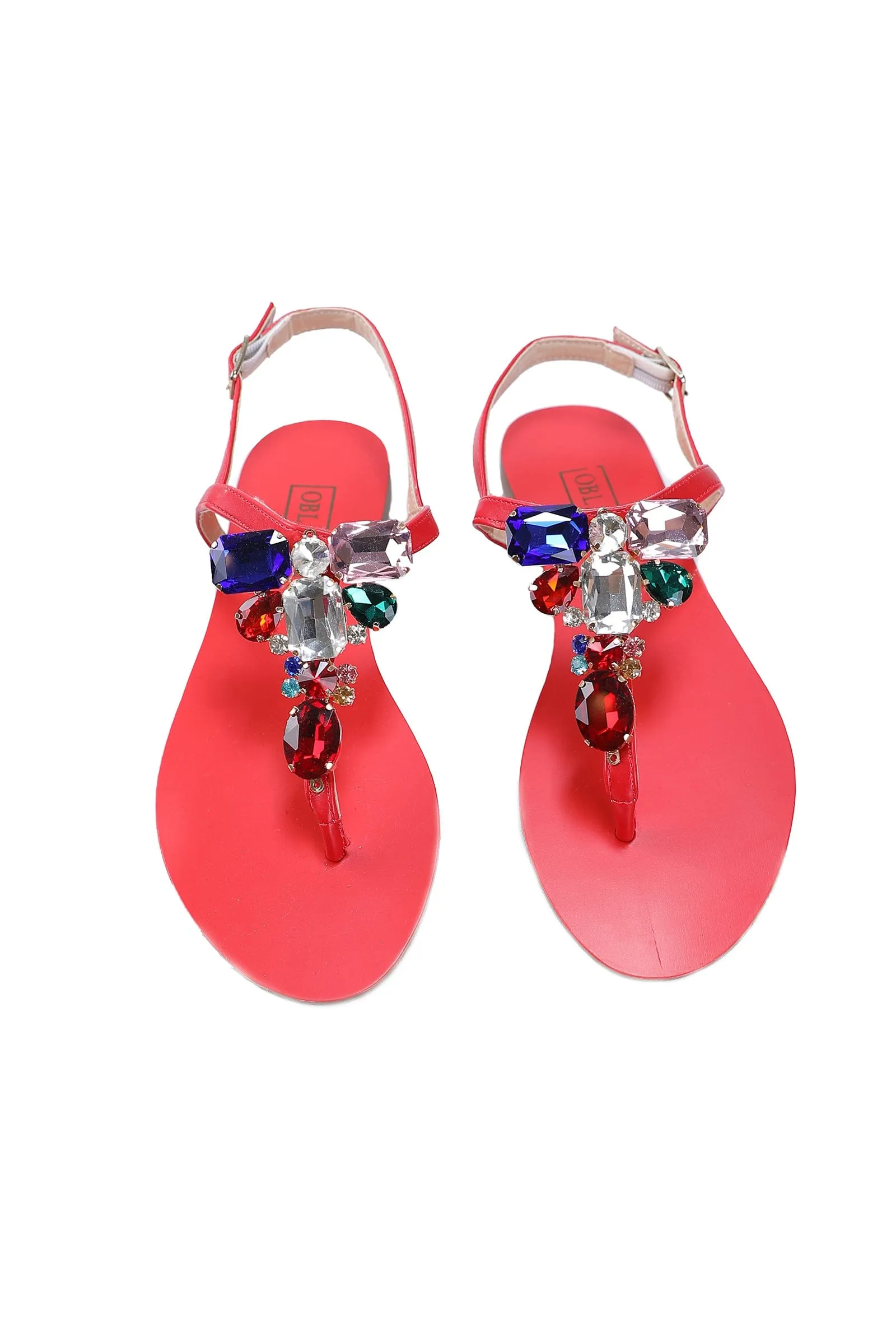 Ventutto Rio Red Crystal Cluster T-Strap Sandal