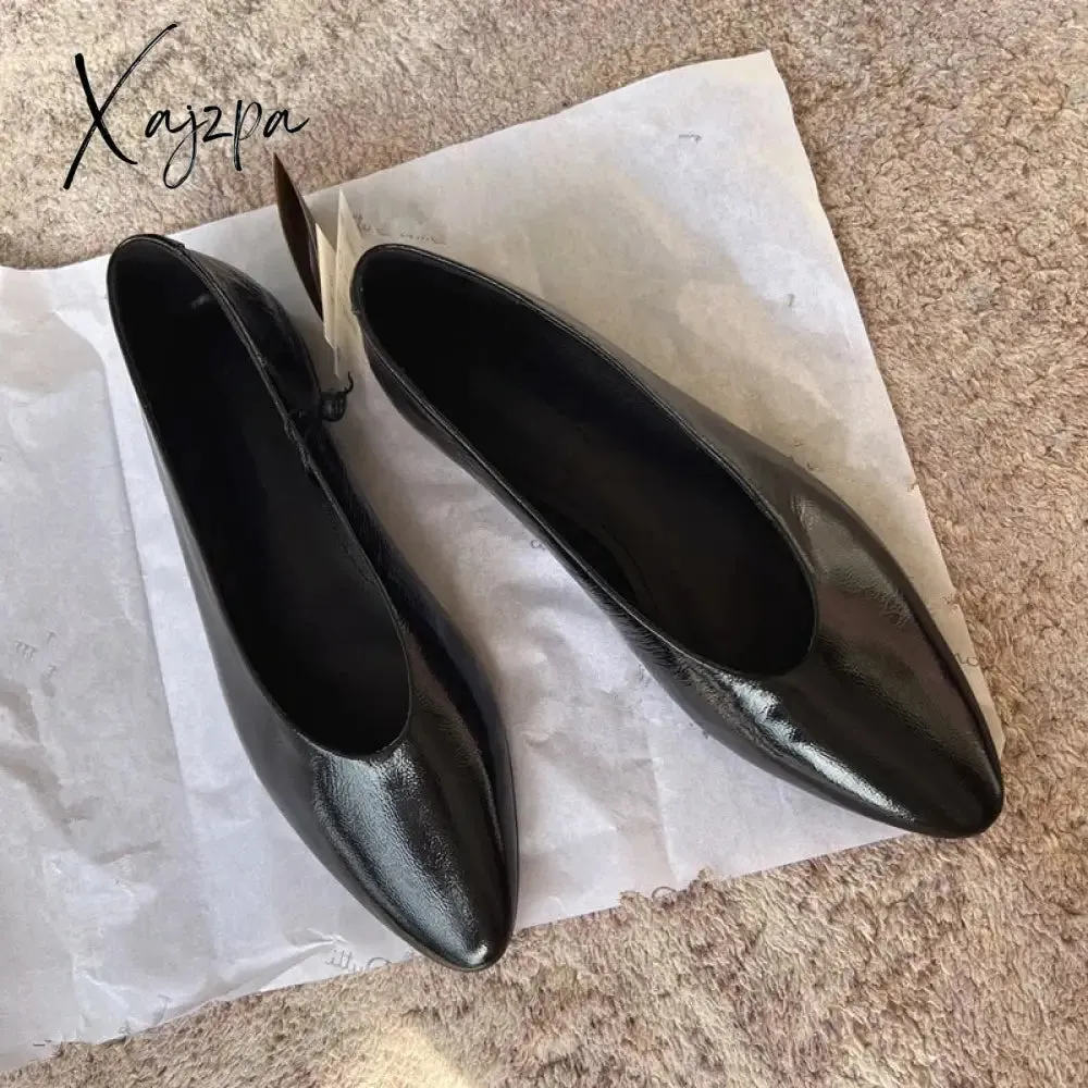 Withered French Fashion Elegant Texture Leather Flat Shoes Vintage Pointy Ballet Shoes Women's Slip-On Loafers Shoes