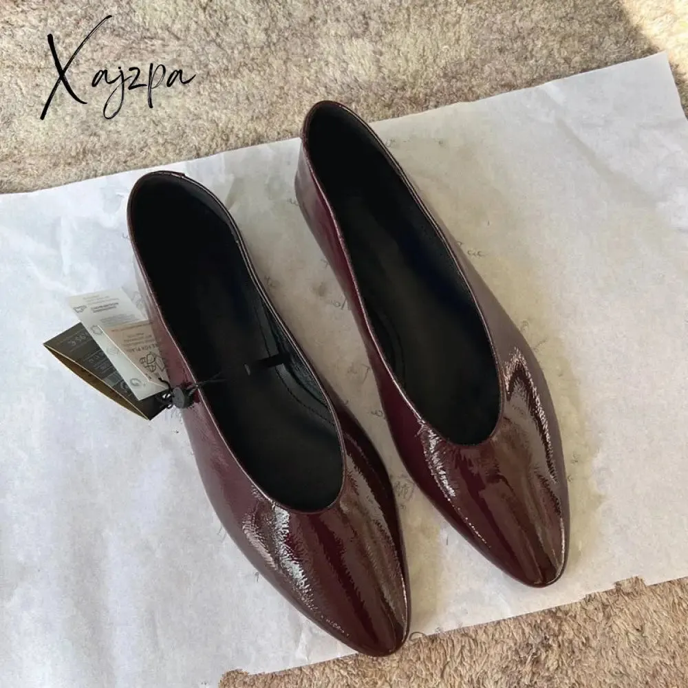 Withered French Fashion Elegant Texture Leather Flat Shoes Vintage Pointy Ballet Shoes Women's Slip-On Loafers Shoes