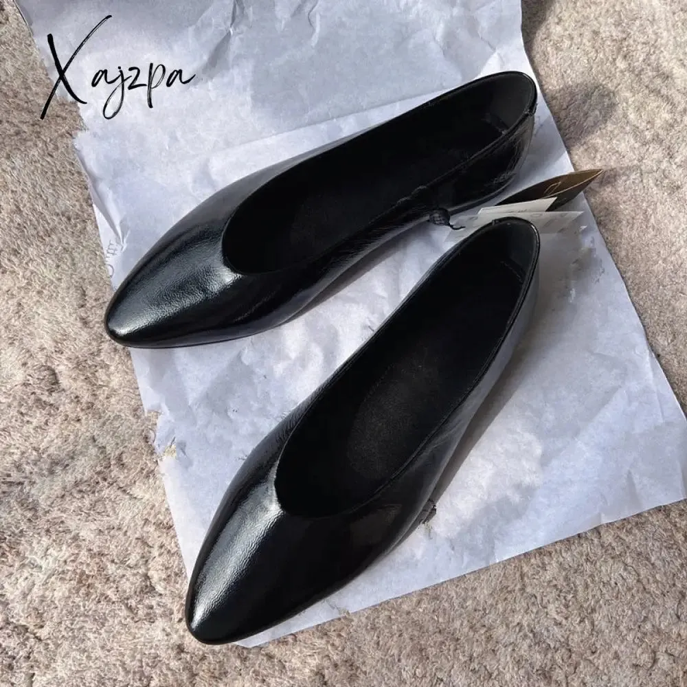 Withered French Fashion Elegant Texture Leather Flat Shoes Vintage Pointy Ballet Shoes Women's Slip-On Loafers Shoes