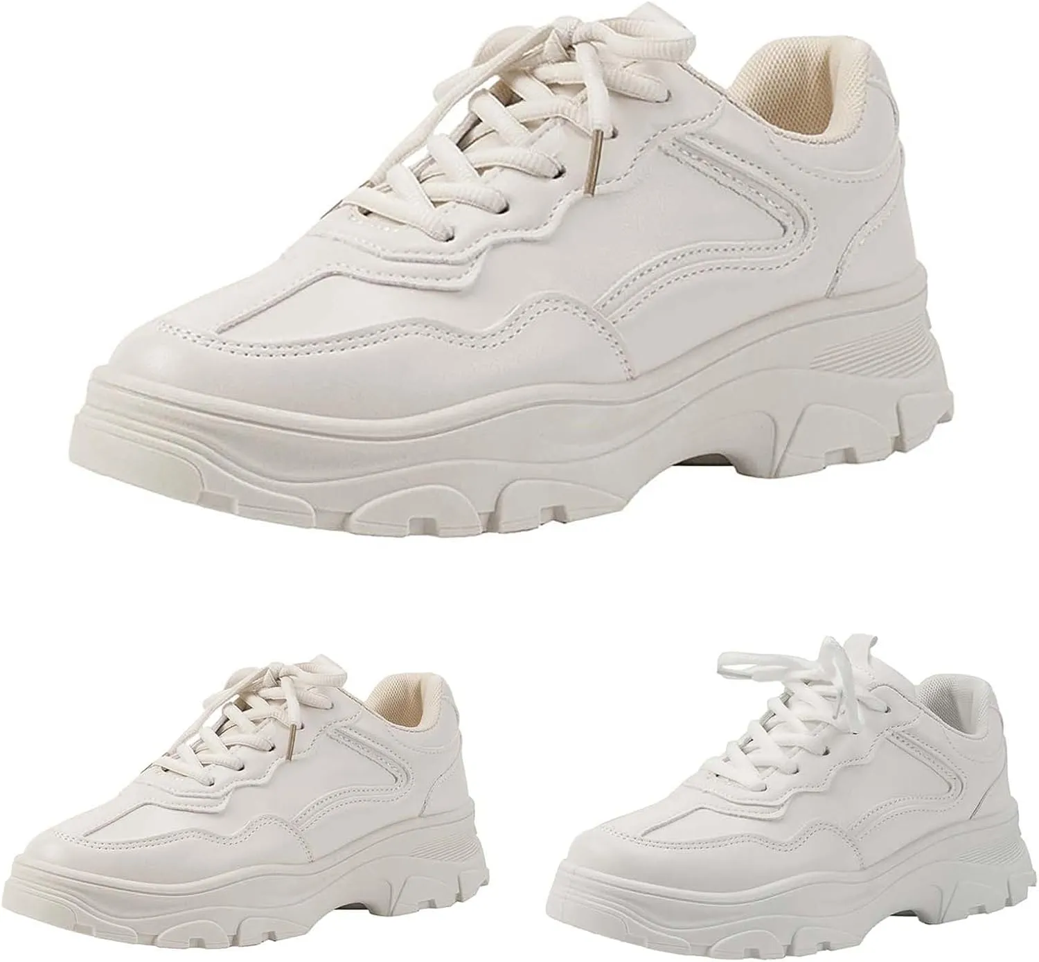Women Chunky Platform Casual Lace-Up Walking Sneakers Fashion Leather Casual Wedge Walking Sport Dad Shoes